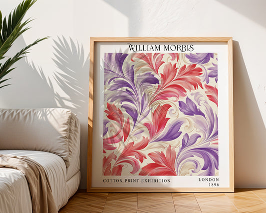 William Morris Style Acanthus Print – Pink & Purple Square Wall Art