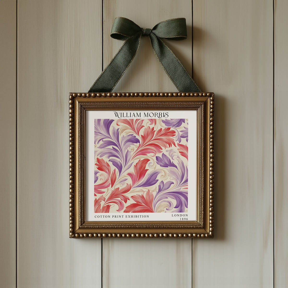 William Morris Style Acanthus Print – Pink & Purple Square Wall Art