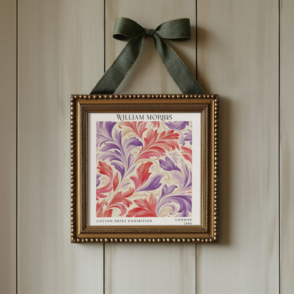 William Morris Style Acanthus Print – Pink & Purple Square Wall Art