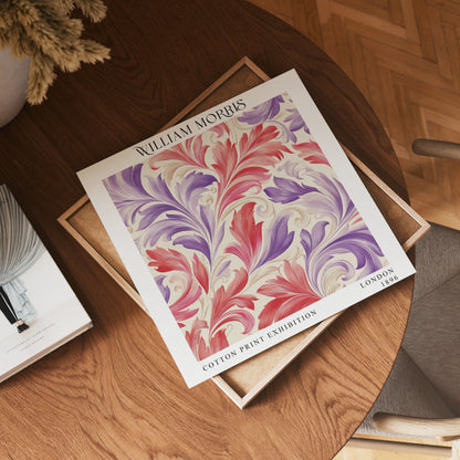 William Morris Style Acanthus Print – Pink & Purple Square Wall Art