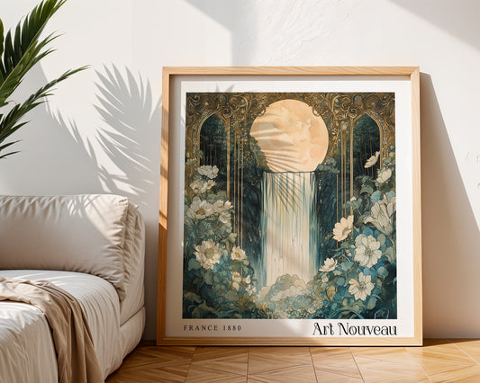 Waterfall Art Nouveau Print - Art Deco Wall Art - Vintage Botanical Poster