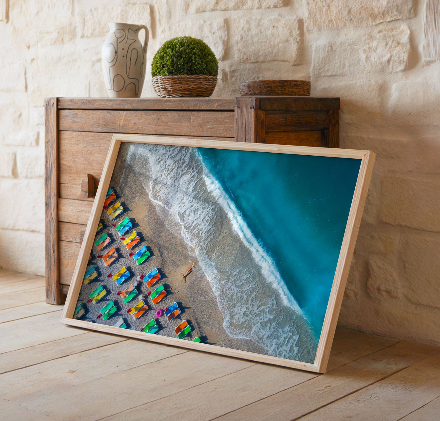 Aerial Beach Print, Turquoise Ocean Photography Wall Art Poster, Coastal Summer Decor