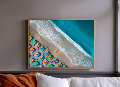 Aerial Beach Print, Turquoise Ocean Photography Wall Art Poster, Coastal Summer Decor