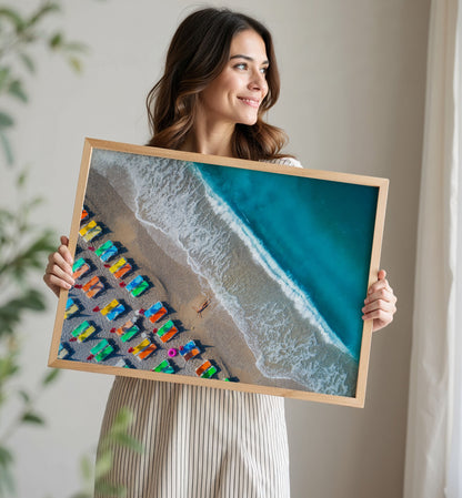 Aerial Beach Print, Turquoise Ocean Photography Wall Art Poster, Coastal Summer Decor