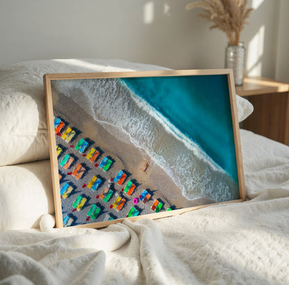 Aerial Beach Print, Turquoise Ocean Photography Wall Art Poster, Coastal Summer Decor
