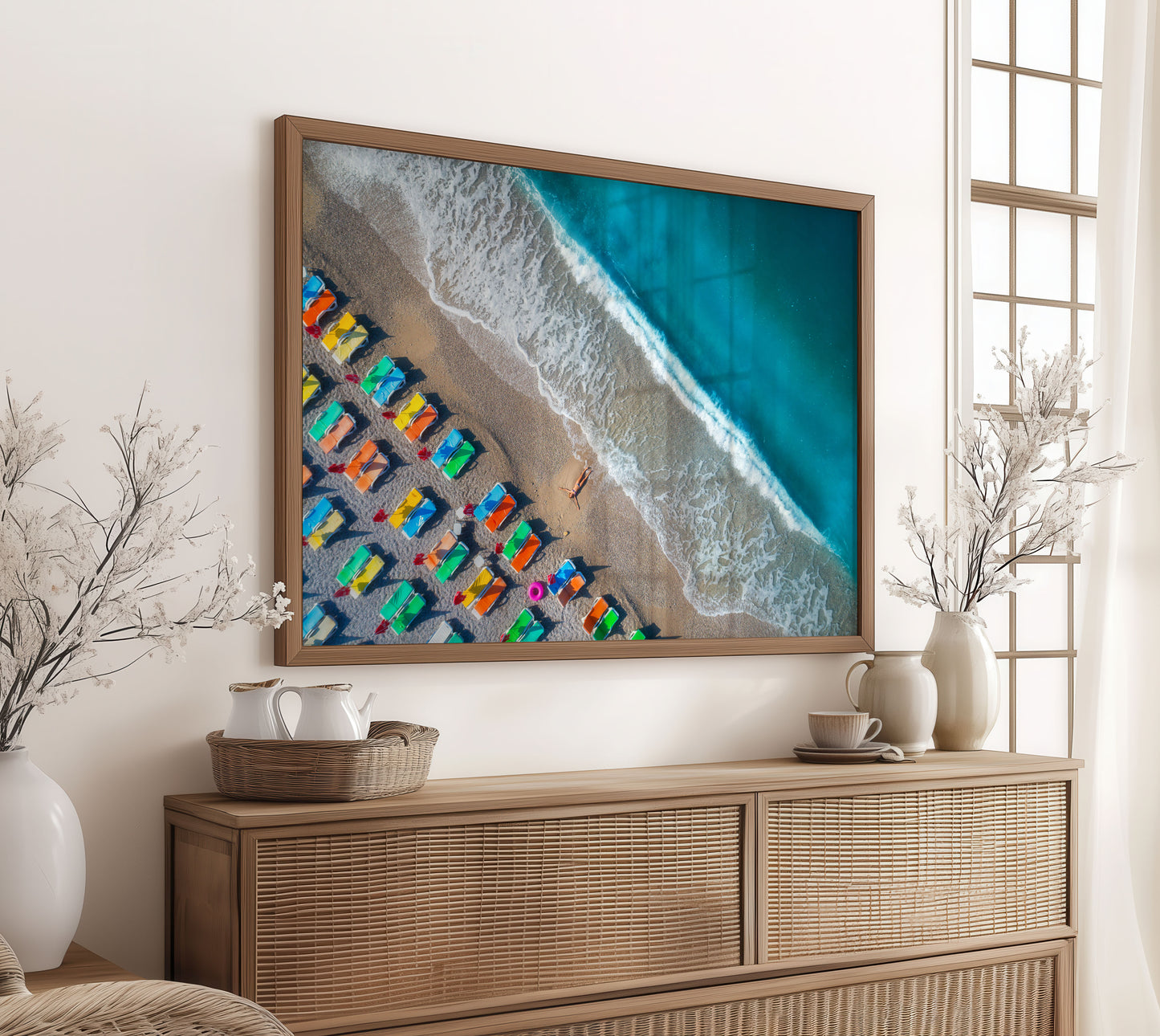 Aerial Beach Print, Turquoise Ocean Photography Wall Art Poster, Coastal Summer Decor