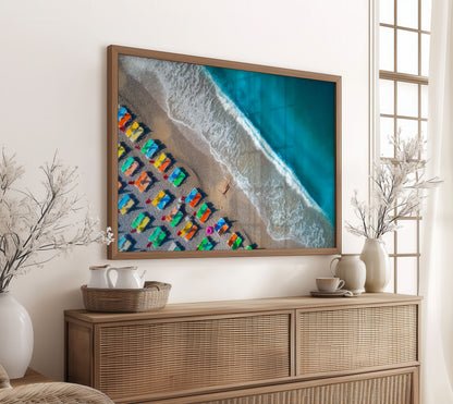 Aerial Beach Print, Turquoise Ocean Photography Wall Art Poster, Coastal Summer Decor