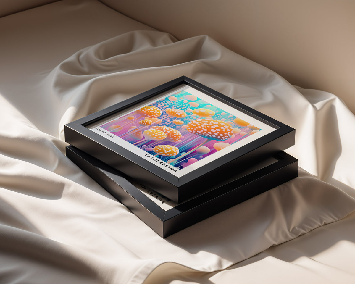 Yayoi Kusama Inspired Orange Mushroom Forest Print | Colourful Polka Dot Wall Art