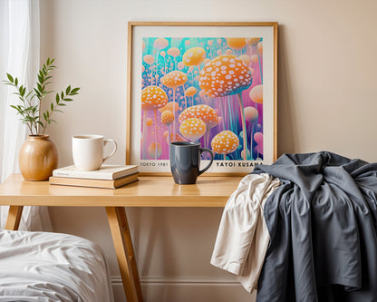 Yayoi Kusama Inspired Orange Mushroom Forest Print | Colourful Polka Dot Wall Art