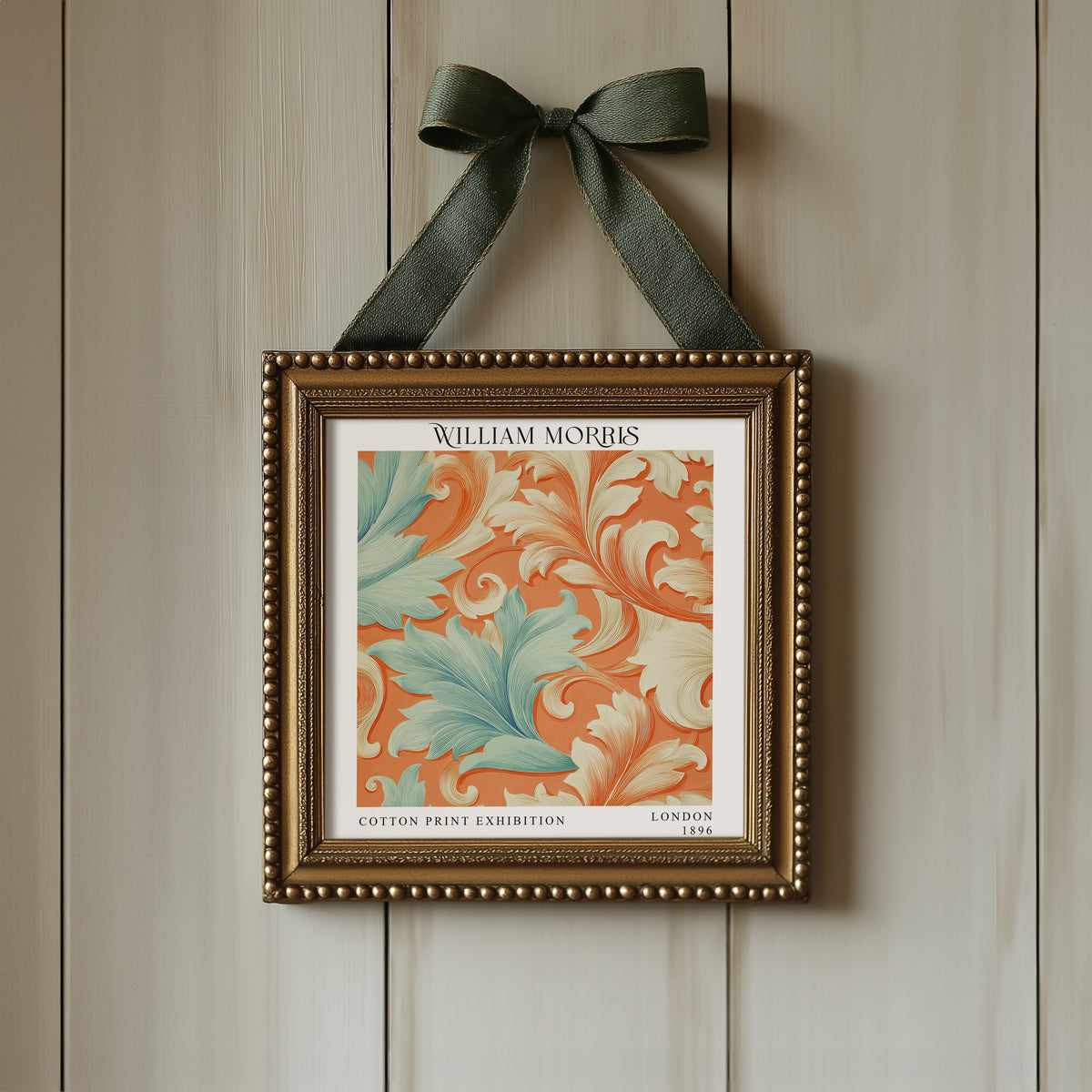 William Morris Style Acanthus Print – Orange & Aqua Square Wall Art