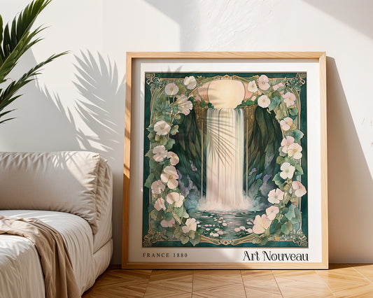 Waterfall Art Nouveau Print - Art Deco Poster - Vintage Botanical Wall Art