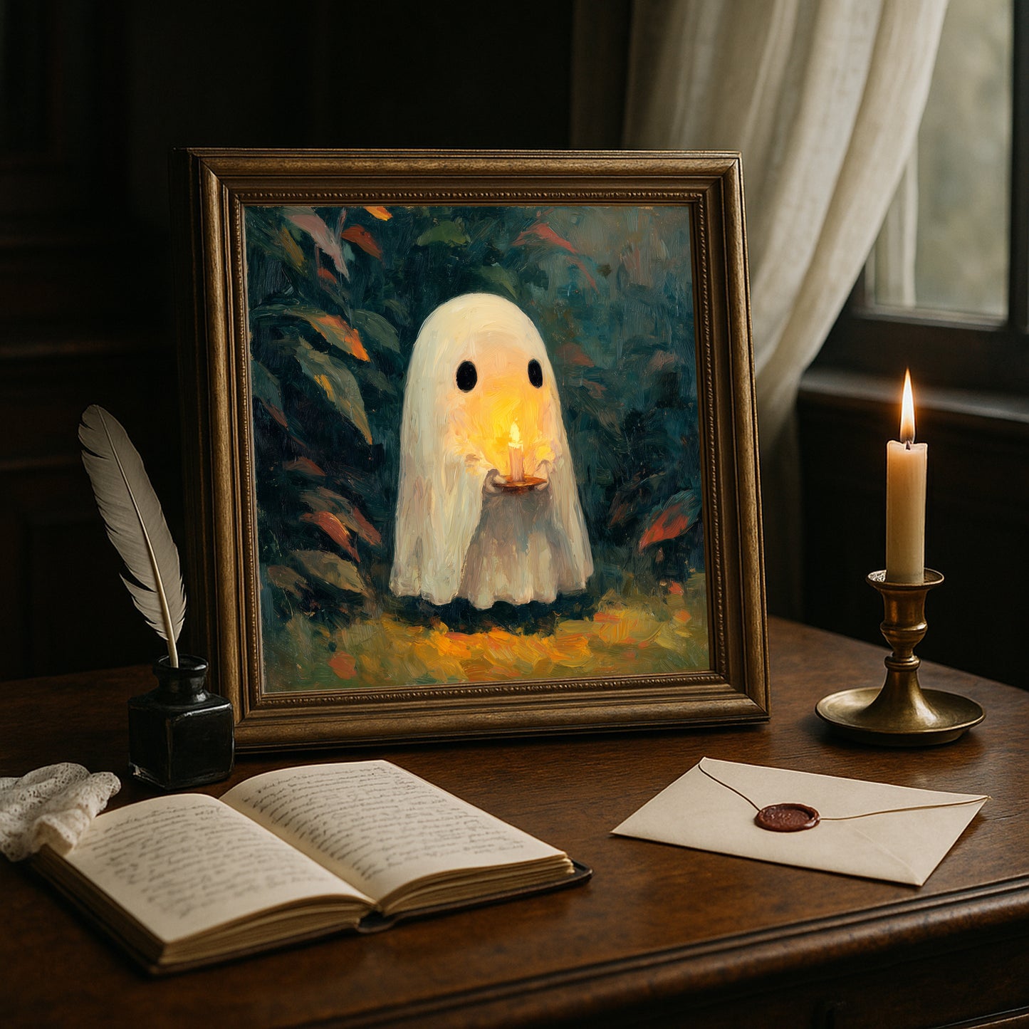 Ghost Halloween Print - Gothic Wall Art - Whimsical Poster