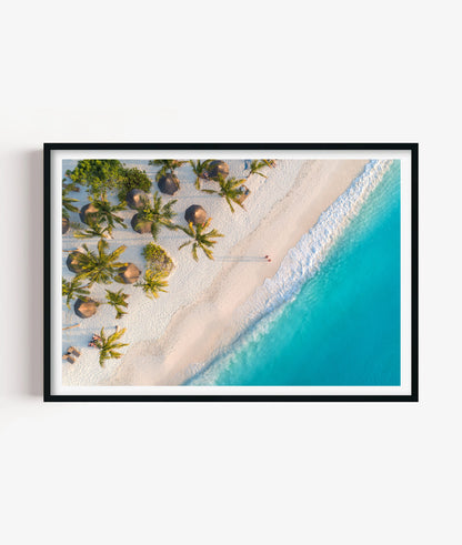 Tropical Palm Beach Print, Aerial Ocean Photography Wall Art Poster, Coastal Decor
