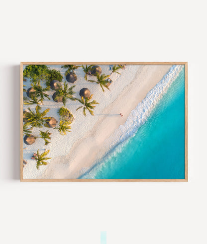Tropical Palm Beach Print, Aerial Ocean Photography Wall Art Poster, Coastal Decor