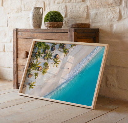 Tropical Palm Beach Print, Aerial Ocean Photography Wall Art Poster, Coastal Decor