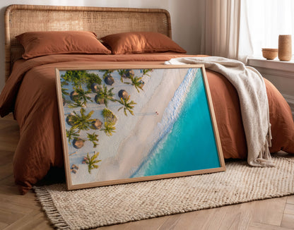 Tropical Palm Beach Print, Aerial Ocean Photography Wall Art Poster, Coastal Decor