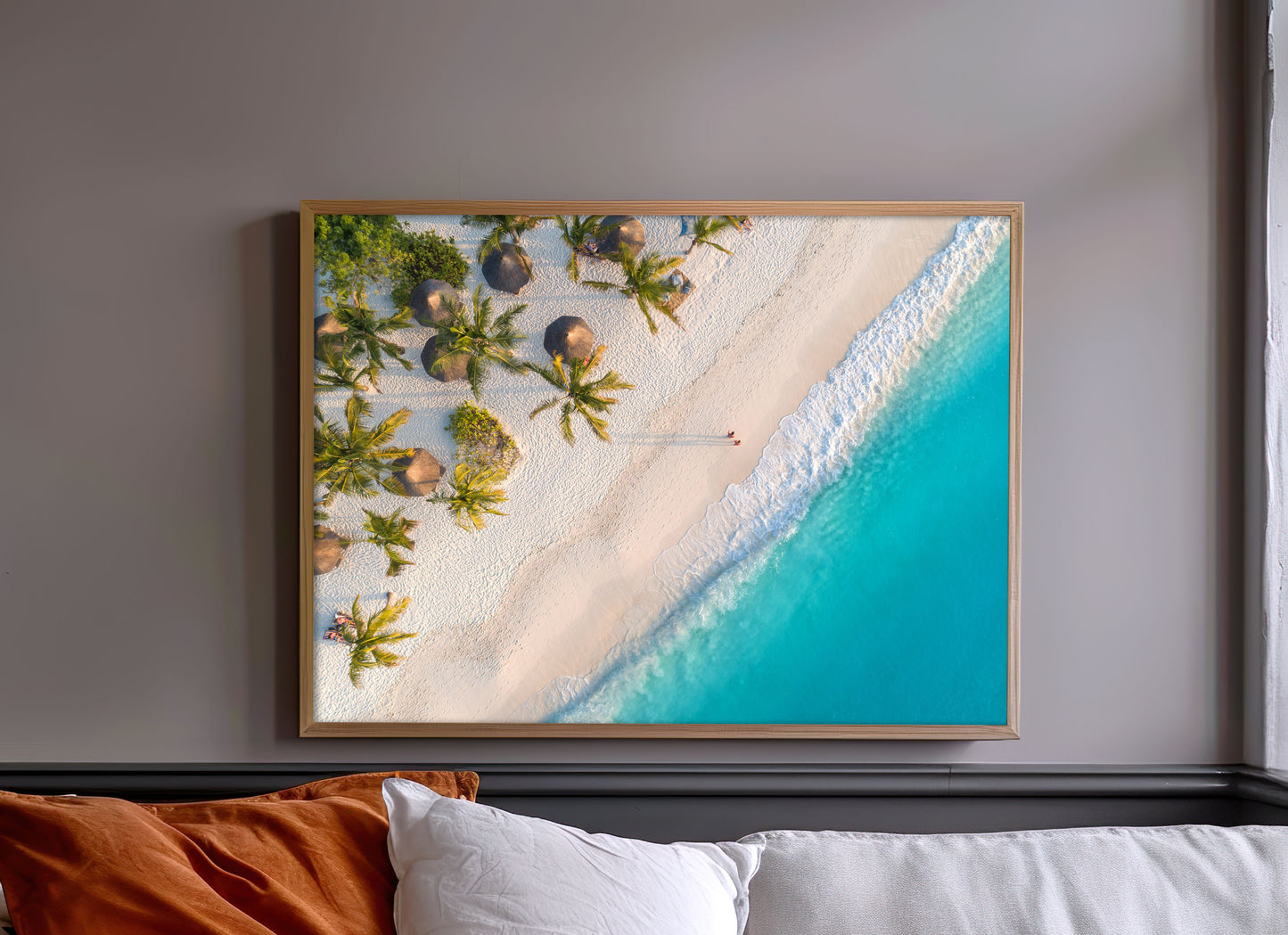 Tropical Palm Beach Print, Aerial Ocean Photography Wall Art Poster, Coastal Decor