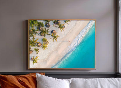 Tropical Palm Beach Print, Aerial Ocean Photography Wall Art Poster, Coastal Decor