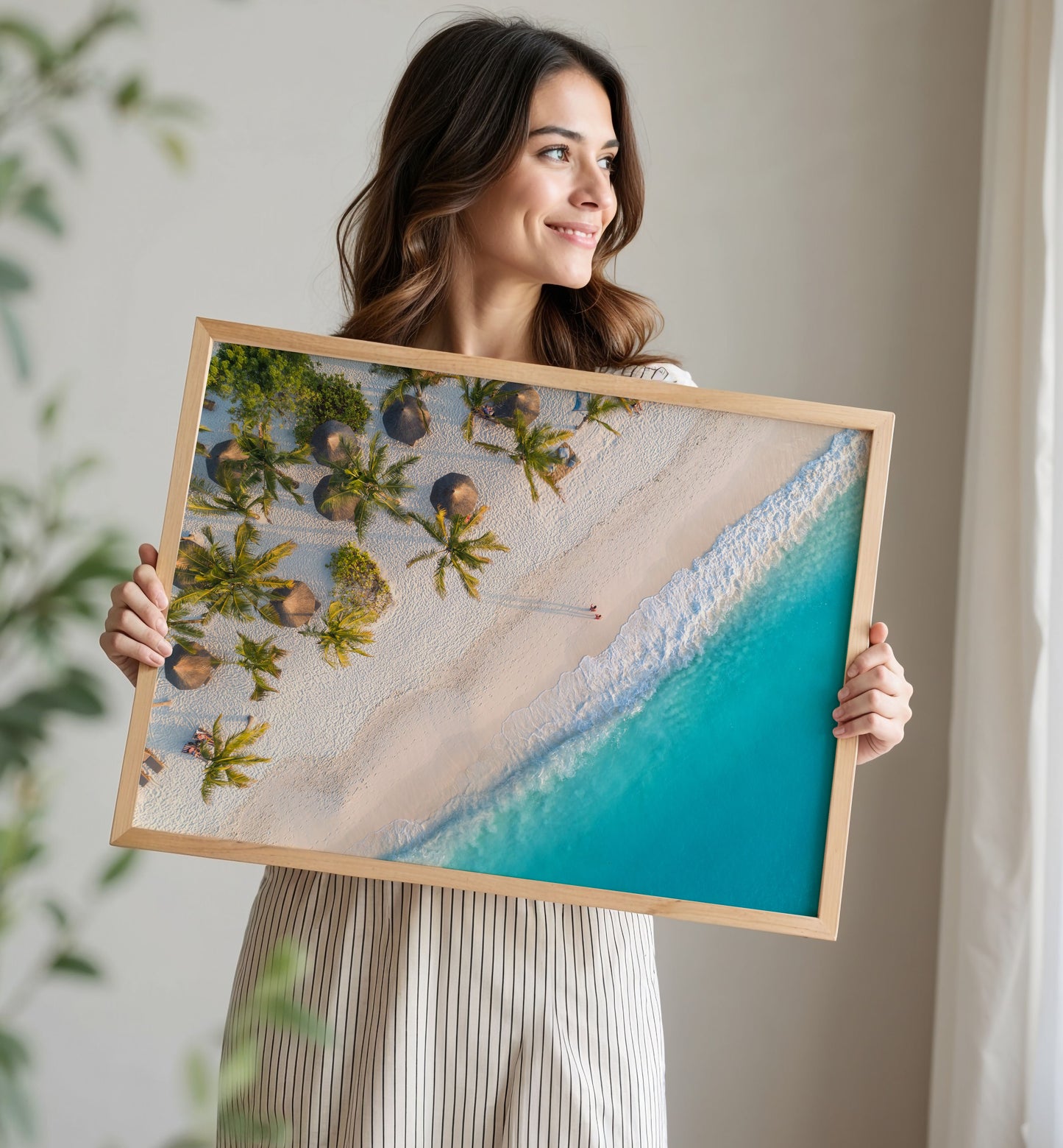 Tropical Palm Beach Print, Aerial Ocean Photography Wall Art Poster, Coastal Decor