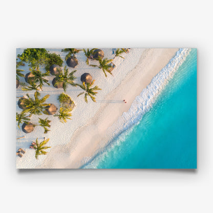 Tropical Palm Beach Print, Aerial Ocean Photography Wall Art Poster, Coastal Decor