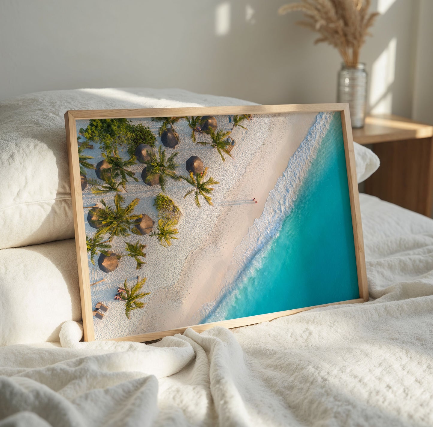Tropical Palm Beach Print, Aerial Ocean Photography Wall Art Poster, Coastal Decor
