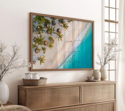 Tropical Palm Beach Print, Aerial Ocean Photography Wall Art Poster, Coastal Decor