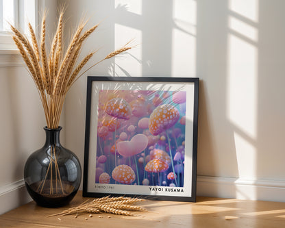 Yayoi Kusama Inspired Pastel Mushroom Garden Print | Colourful Polka Dot Wall Art