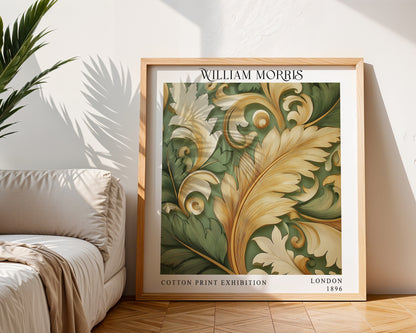 William Morris Style Acanthus Leaf Print – Olive & Gold Square Wall Art