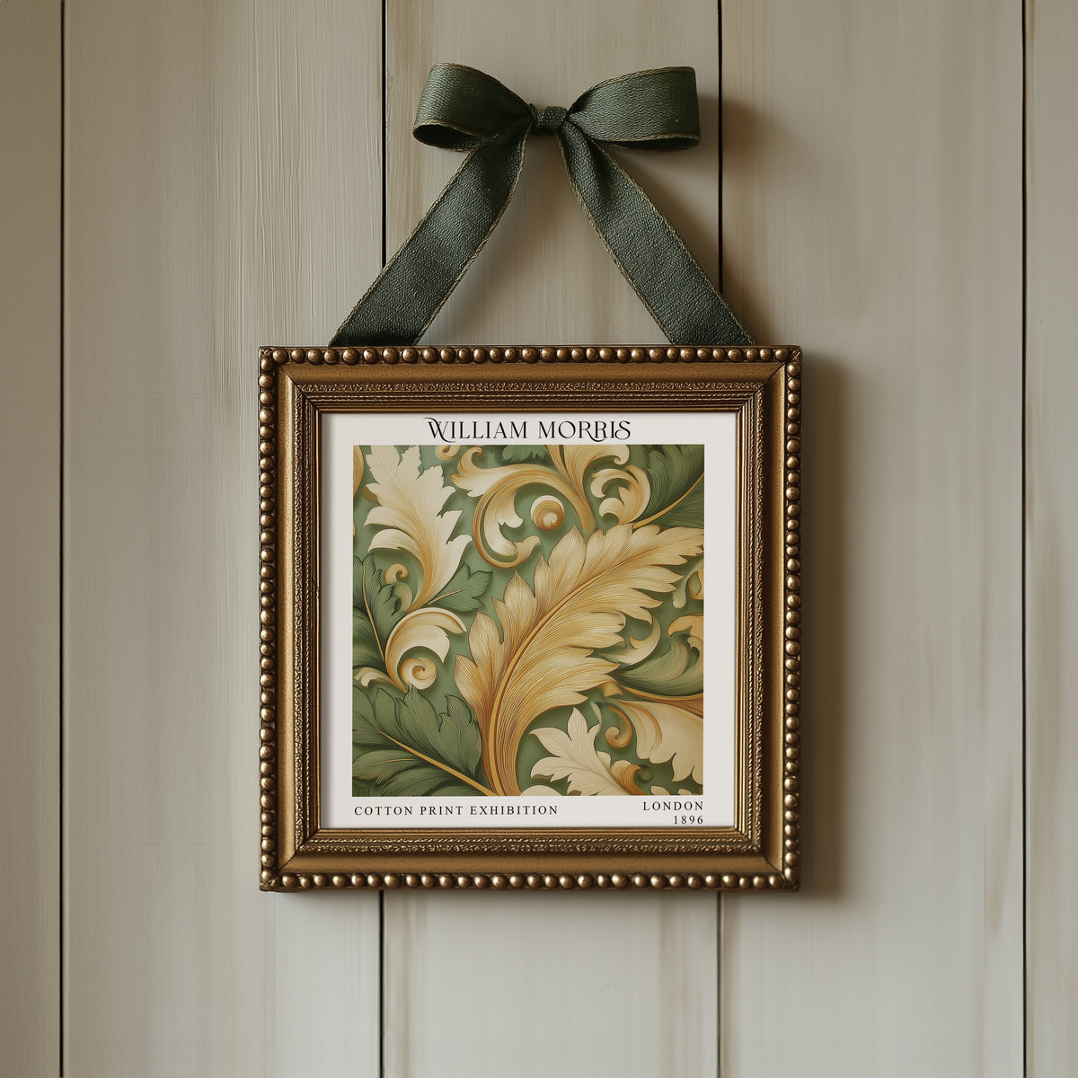 William Morris Style Acanthus Leaf Print – Olive & Gold Square Wall Art