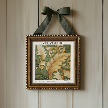 William Morris Style Acanthus Leaf Print – Olive & Gold Square Wall Art