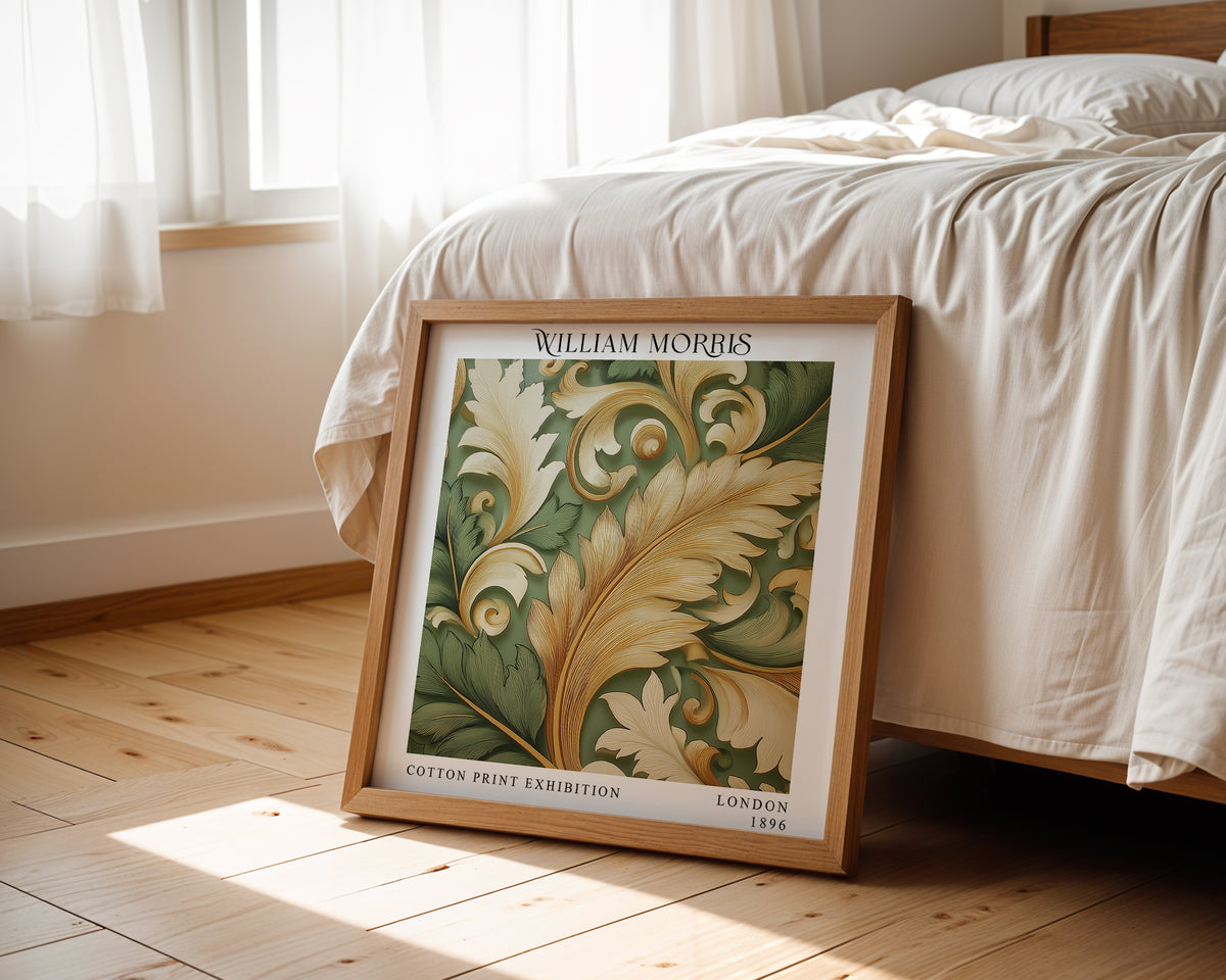 William Morris Style Acanthus Leaf Print – Olive & Gold Square Wall Art