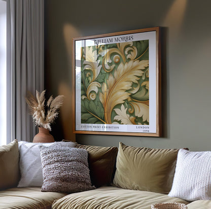 William Morris Style Acanthus Leaf Print – Olive & Gold Square Wall Art
