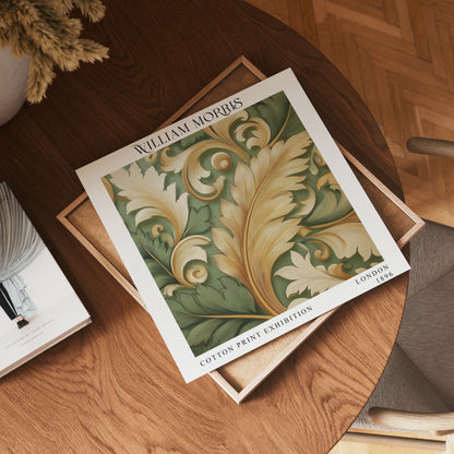 William Morris Style Acanthus Leaf Print – Olive & Gold Square Wall Art