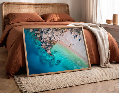 Rocky Cove Beach Print, Aerial Ocean Photography Wall Art Poster, Coastal Travel Decor