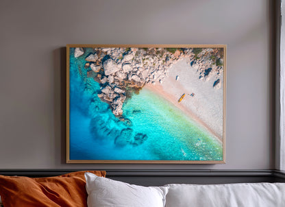 Rocky Cove Beach Print, Aerial Ocean Photography Wall Art Poster, Coastal Travel Decor