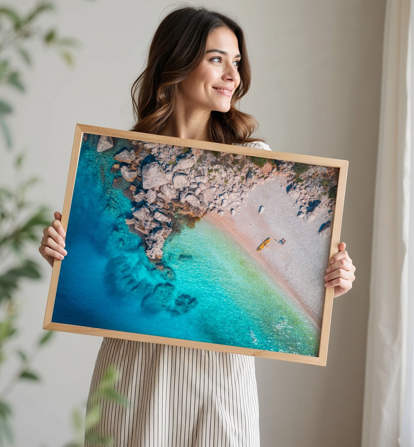Rocky Cove Beach Print, Aerial Ocean Photography Wall Art Poster, Coastal Travel Decor