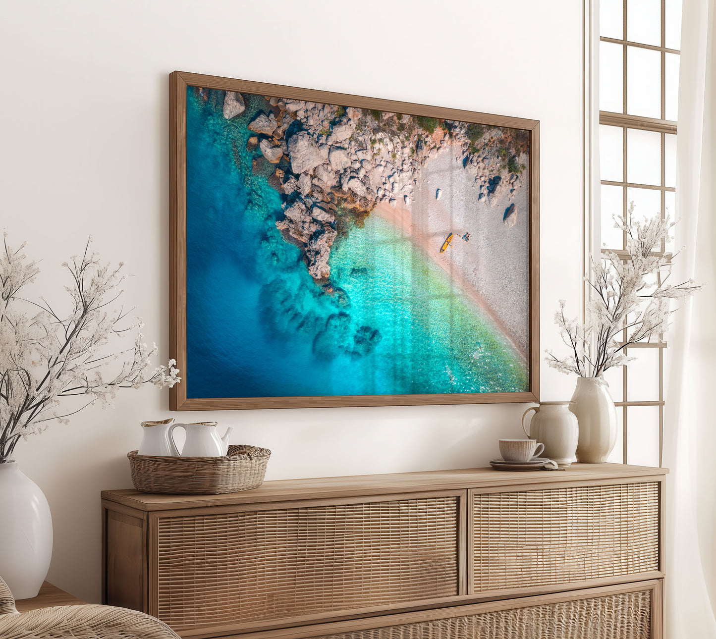 Rocky Cove Beach Print, Aerial Ocean Photography Wall Art Poster, Coastal Travel Decor