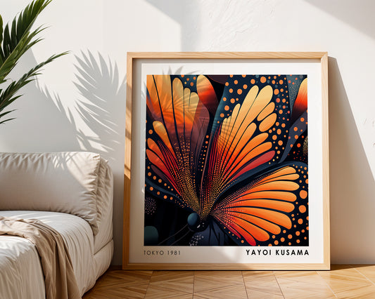 Yayoi Kusama Inspired Orange Butterfly Print | Japanese Polka Dot Wall Art