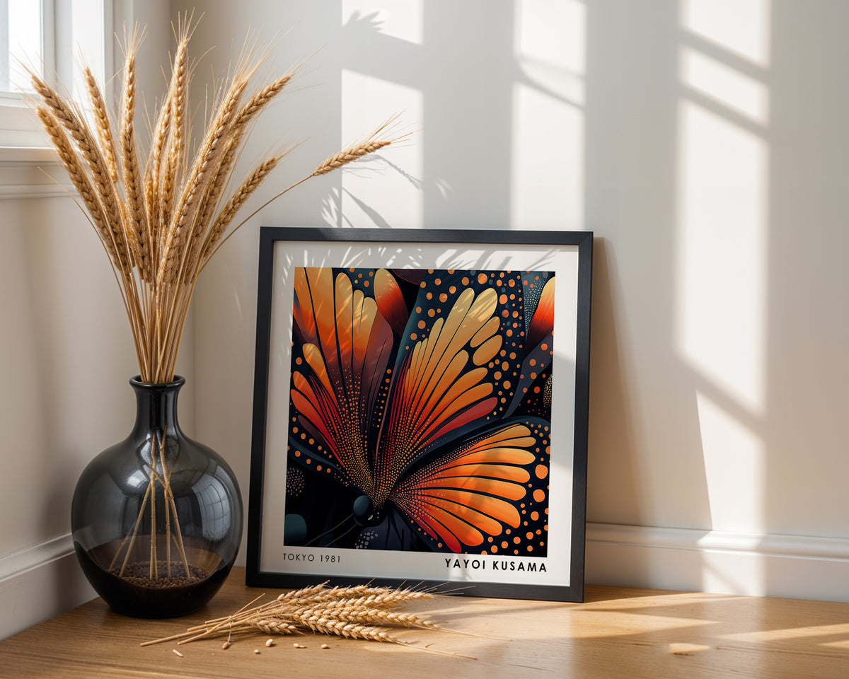 Yayoi Kusama Inspired Orange Butterfly Print | Japanese Polka Dot Wall Art