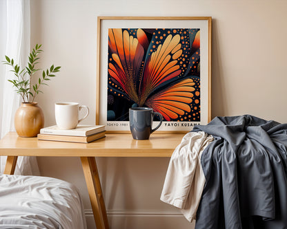 Yayoi Kusama Inspired Orange Butterfly Print | Japanese Polka Dot Wall Art