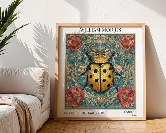 William Morris Style Ladybird Print – Botanical Square Wall Art