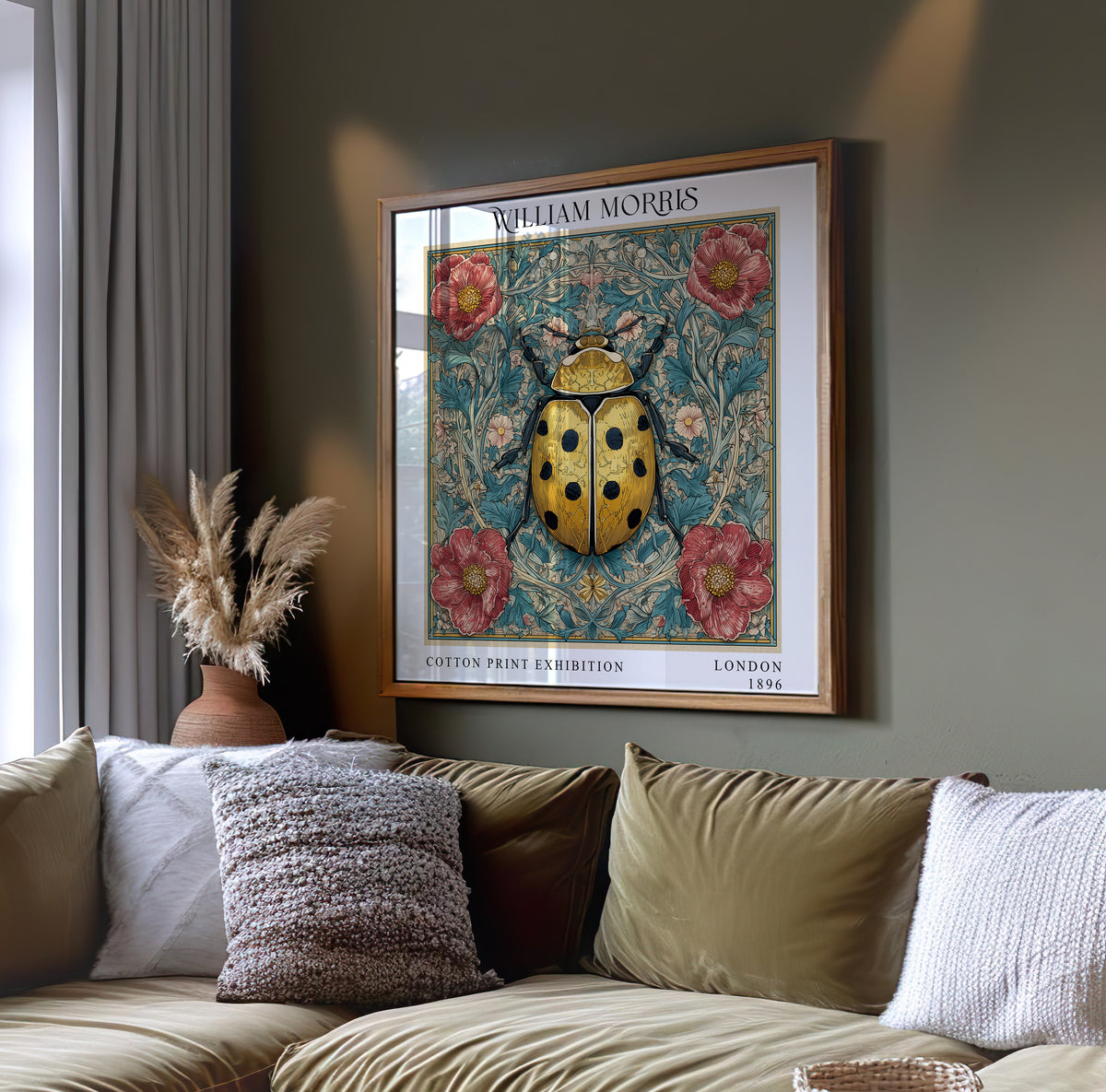 William Morris Style Ladybird Print – Botanical Square Wall Art