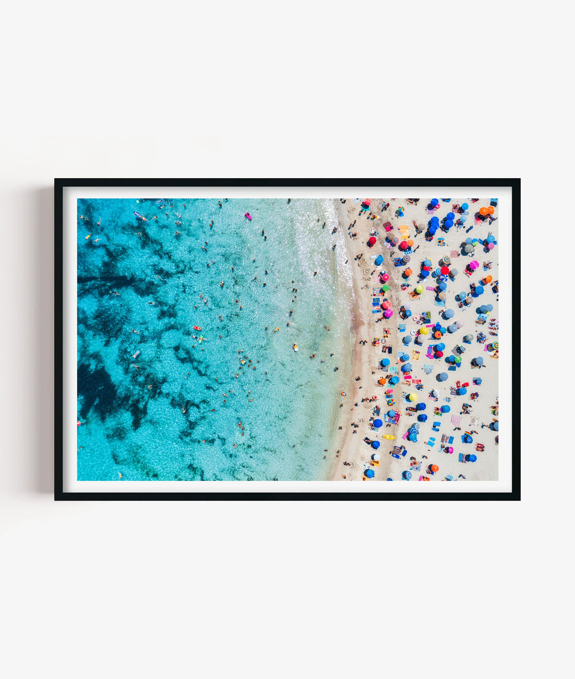 Aerial Beach Umbrella Print, Turquoise Ocean Photography Wall Art Poster, Coastal Summer Decor
