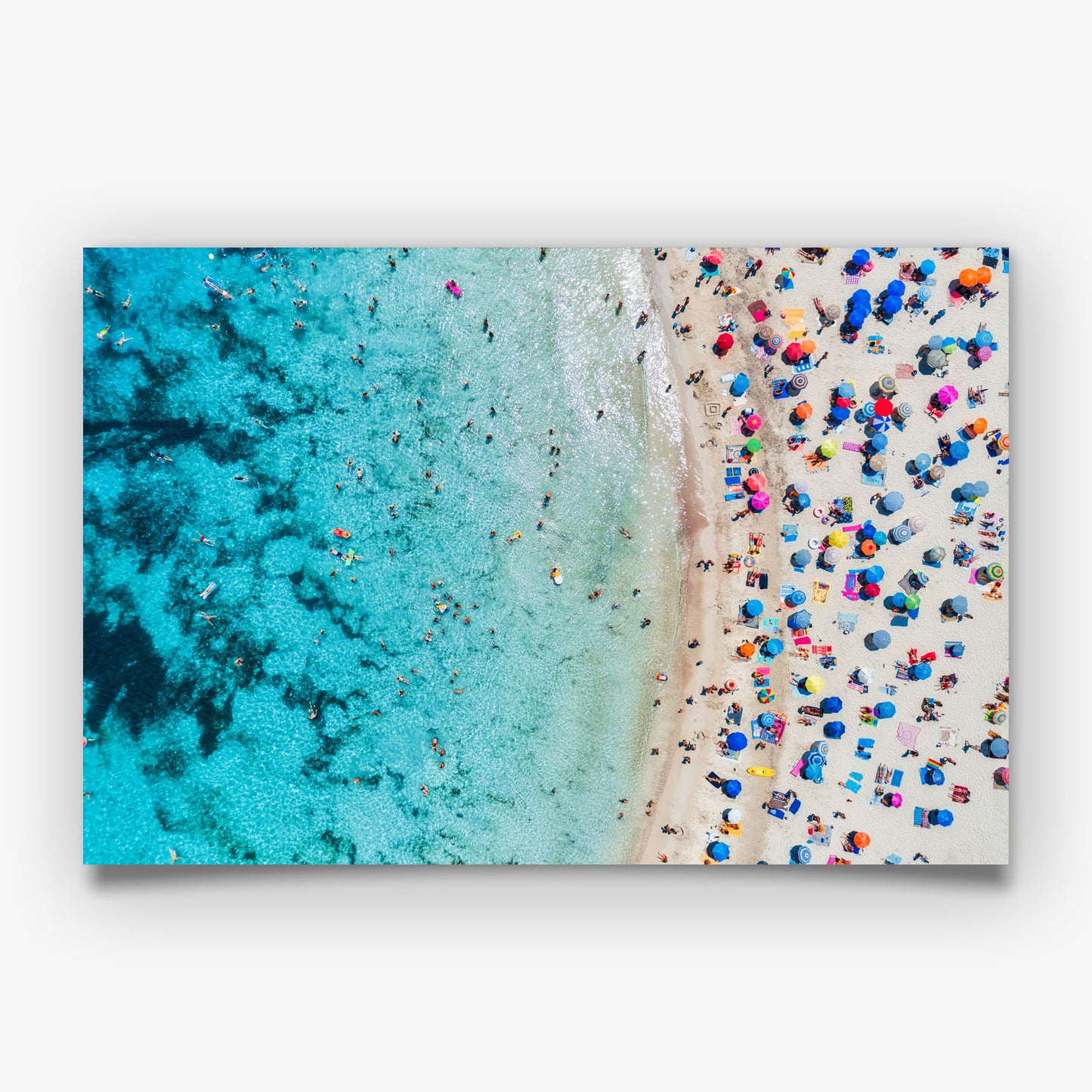 Aerial Beach Umbrella Print, Turquoise Ocean Photography Wall Art Poster, Coastal Summer Decor