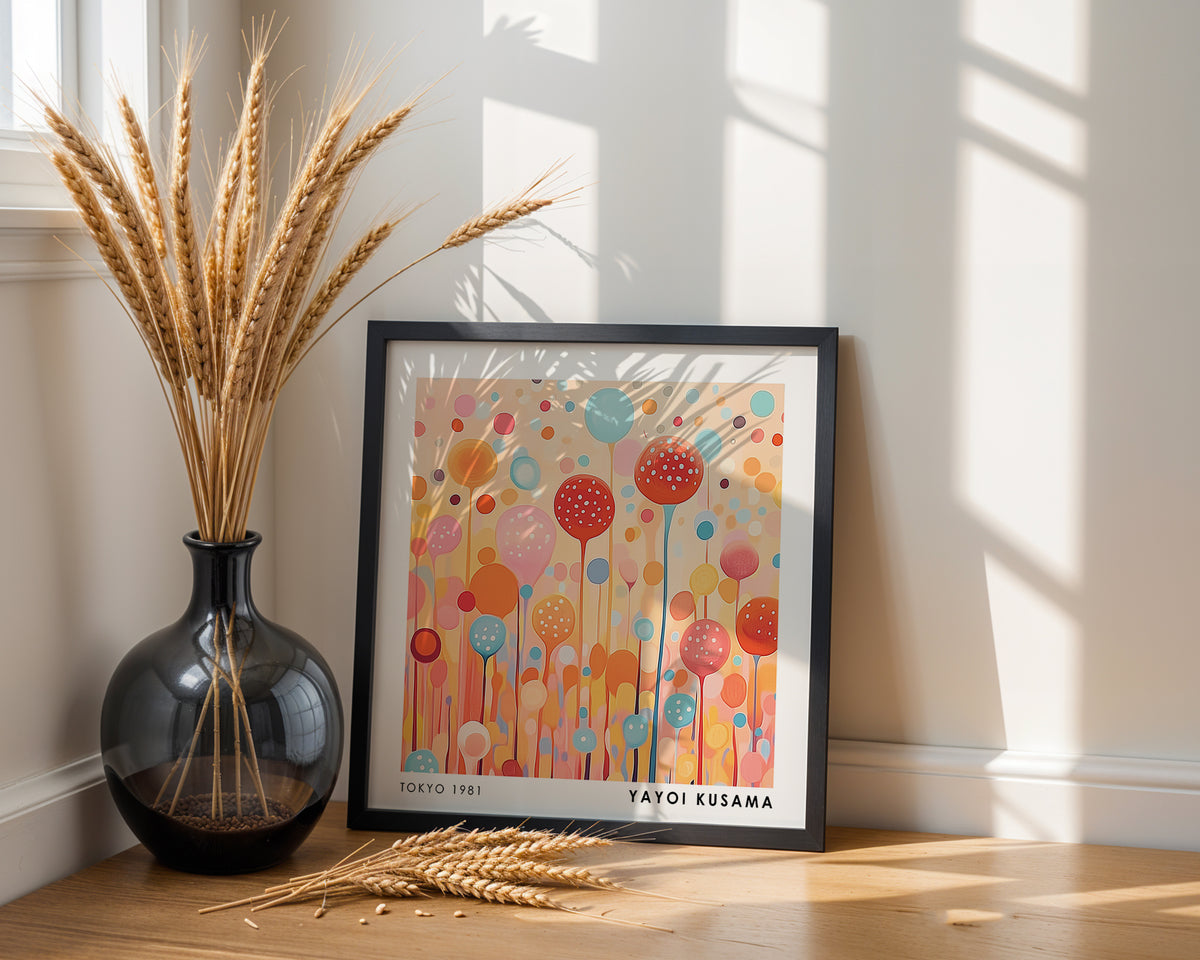 Yayoi Kusama Inspired Pastel Polka Dot Stems Print | Colourful Japanese Wall Art