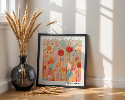 Yayoi Kusama Inspired Pastel Polka Dot Stems Print | Colourful Japanese Wall Art