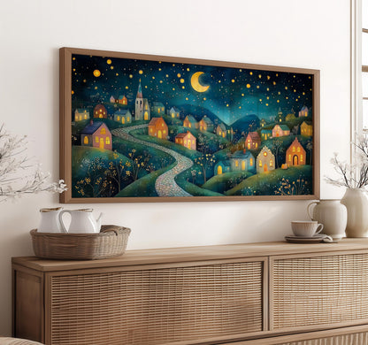 Gustav Klimt Starry Night Village Print: Dreamy Panoramic Wall Art
