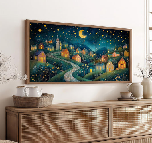 Gustav Klimt Starry Night Village Print: Dreamy Panoramic Wall Art