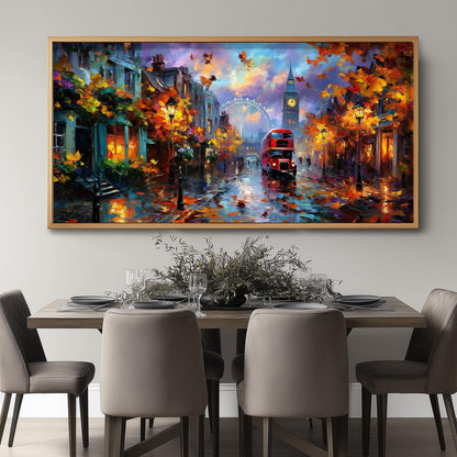 London Panoramic Print – Big Ben Wall Art – Rainy London Street Art