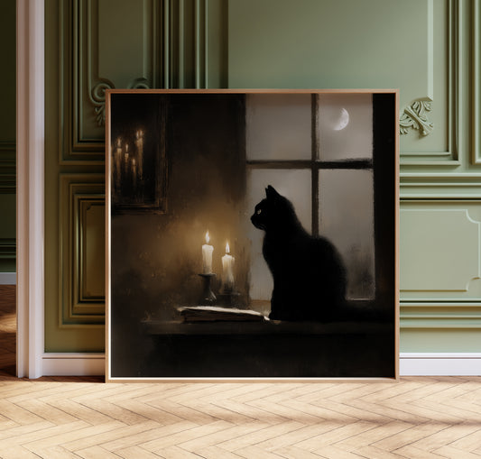 Black Cat Print - Spooky Wall Art - Gothic Witch Poster